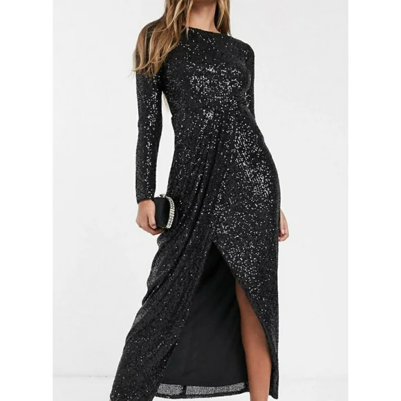 ASOS | Dresses | Tfnc Asos Black Sequin Long Sleeve Dress Gown | Poshmark